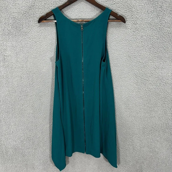 Leith womens shift dress small green sleeveless asymmetrical hem exposed‎ zipper - Picture 3 of 6